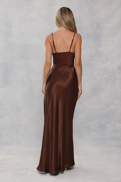 The Evelina Satin Maxi Dress Chocolate Brown