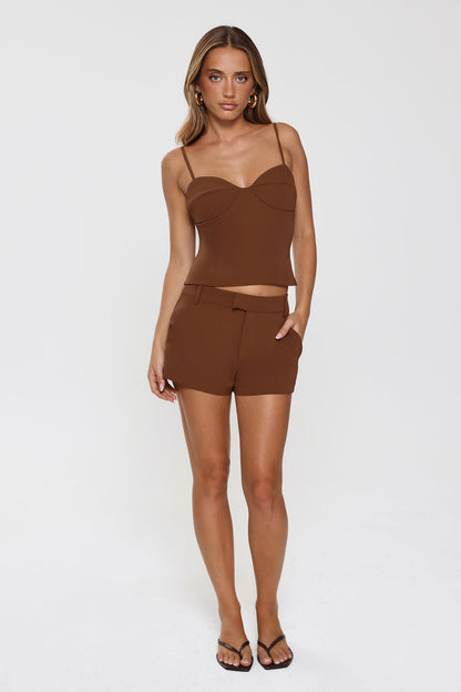 Polished Minimal Tailored Shorts Brown