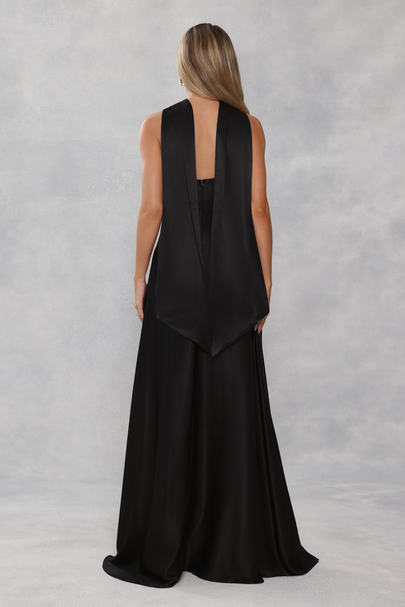 The Serina Strapless Satin Maxi Dress Black