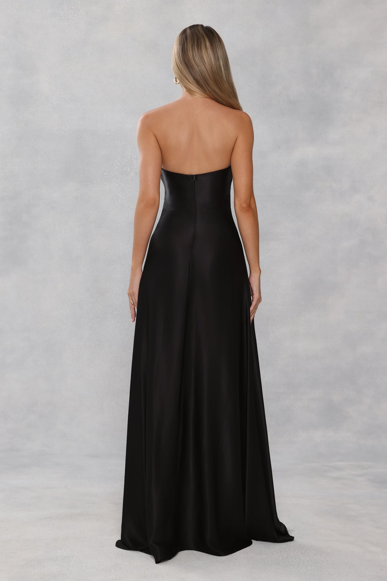 The Serina Strapless Satin Maxi Dress Black