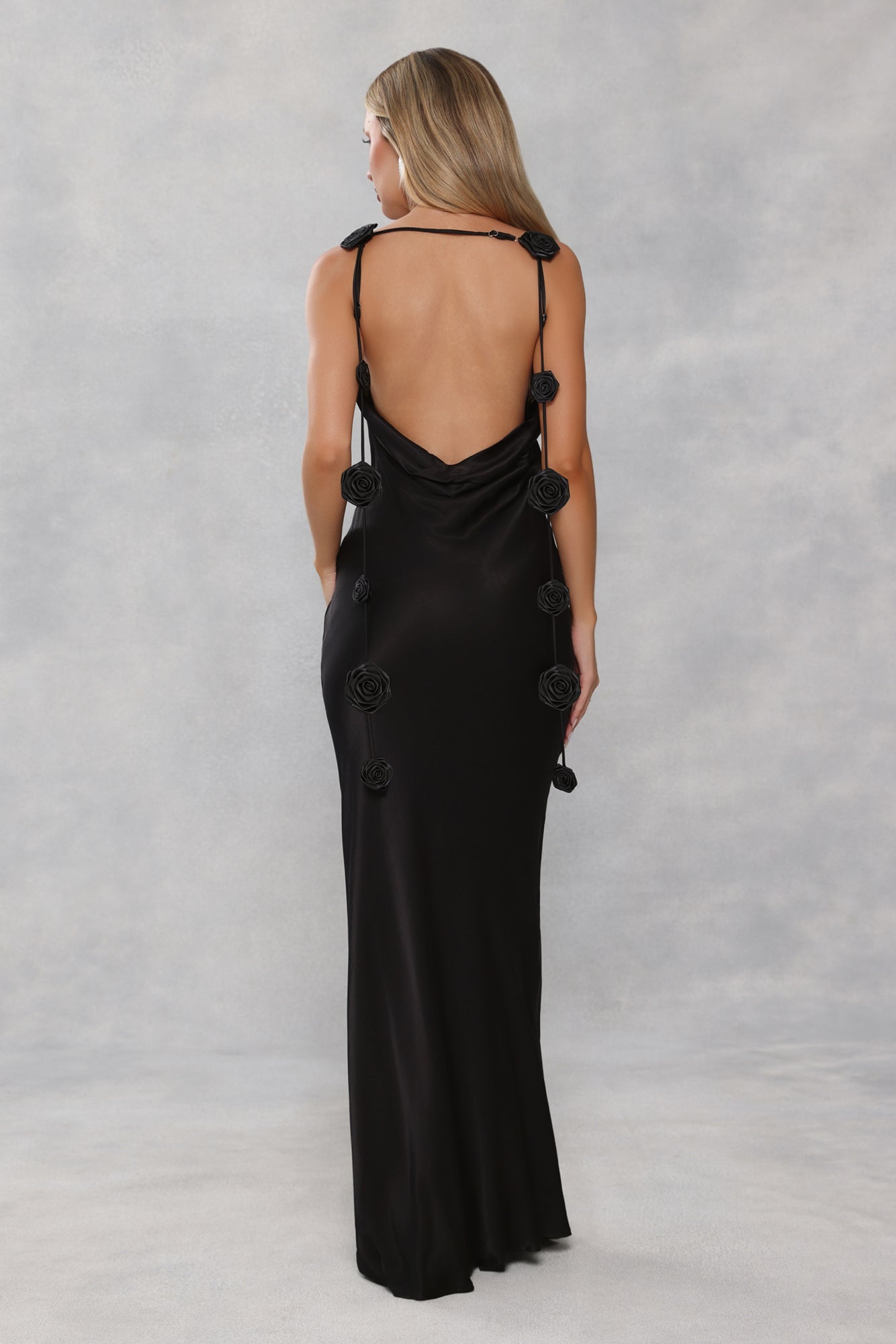The Flora Satin Maxi Dress Black