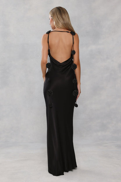 The Flora Satin Maxi Dress Black