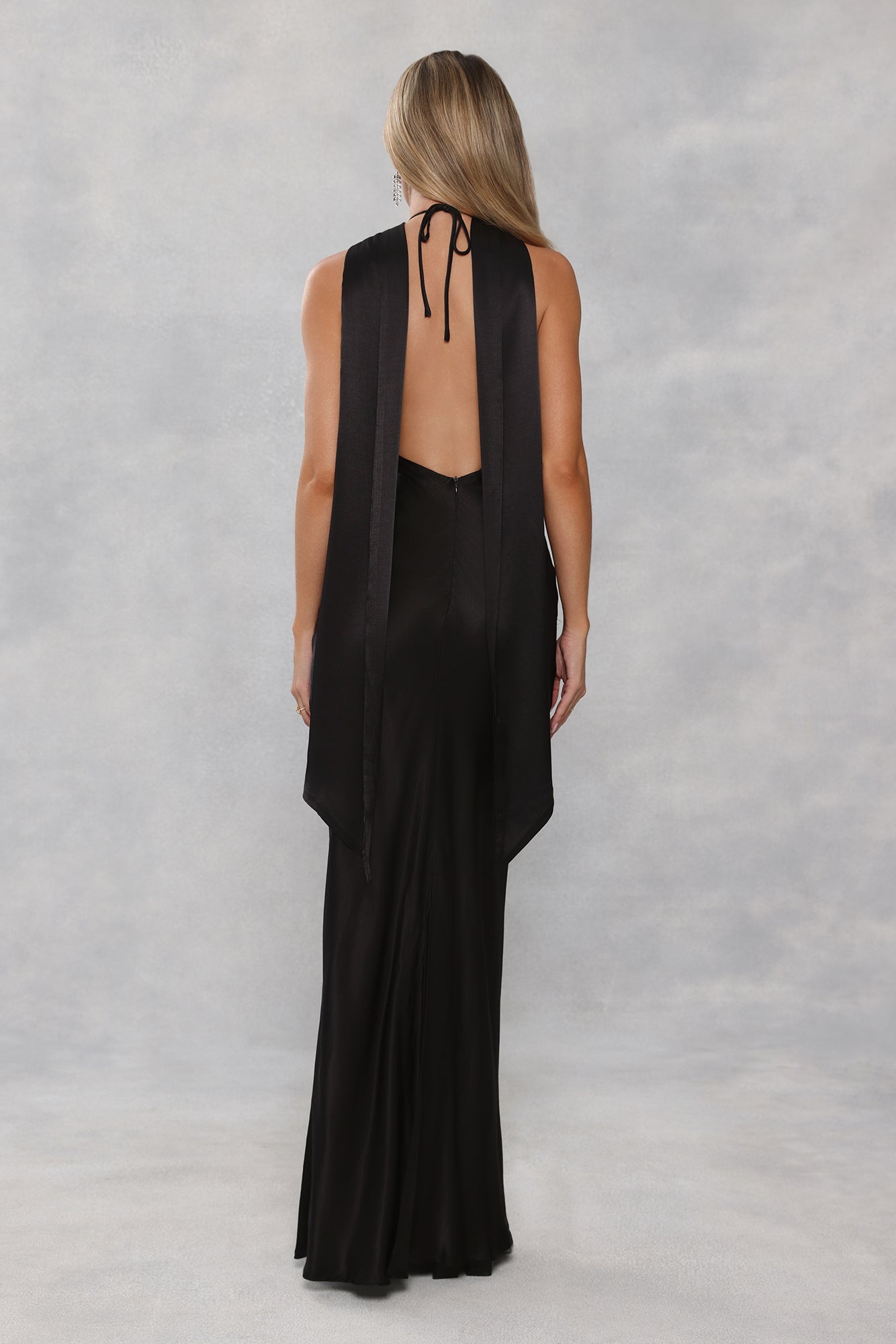 The Vivia Halter Satin Maxi Dress Black