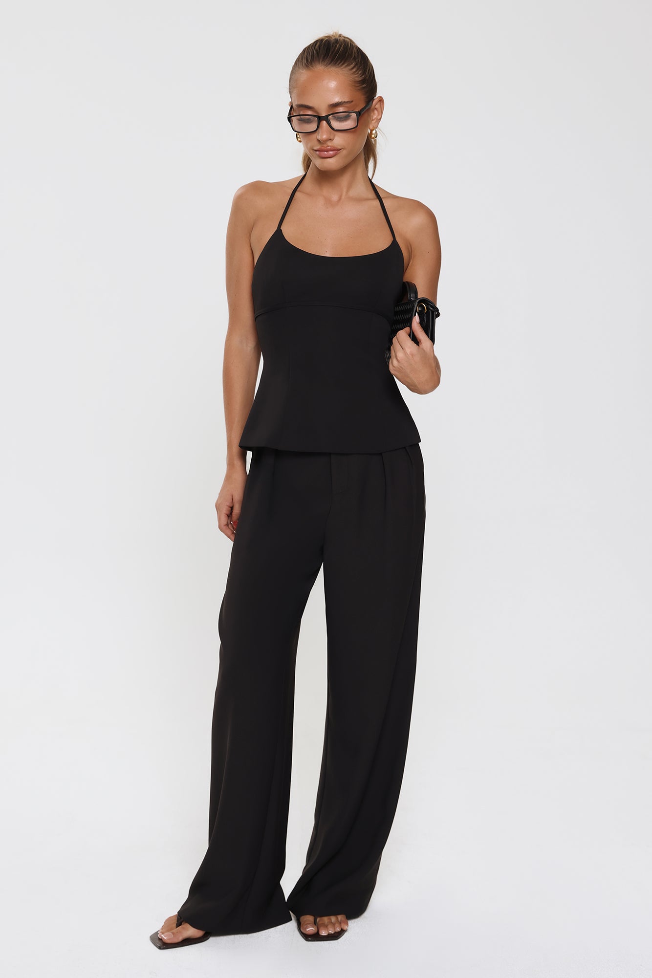 Linear Mood High Rise Straight Leg Tailored Pants Black