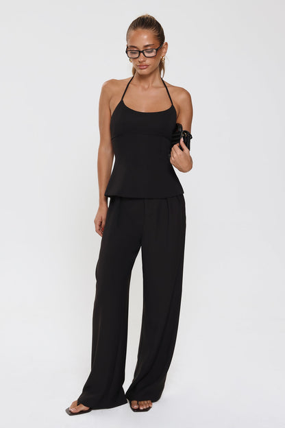 Linear Mood High Rise Straight Leg Tailored Pants Black