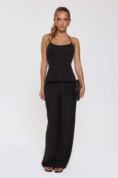 Linear Mood High Rise Straight Leg Tailored Pants Black