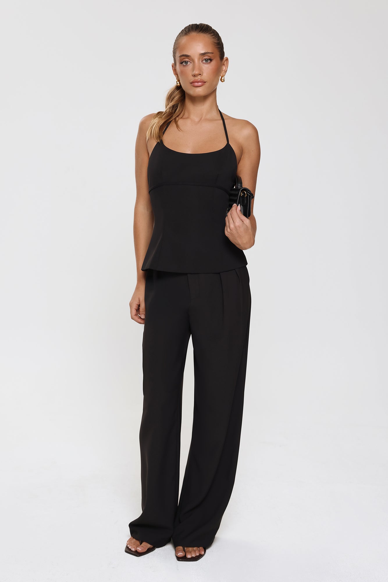 Linear Mood High Rise Straight Leg Tailored Pants Black