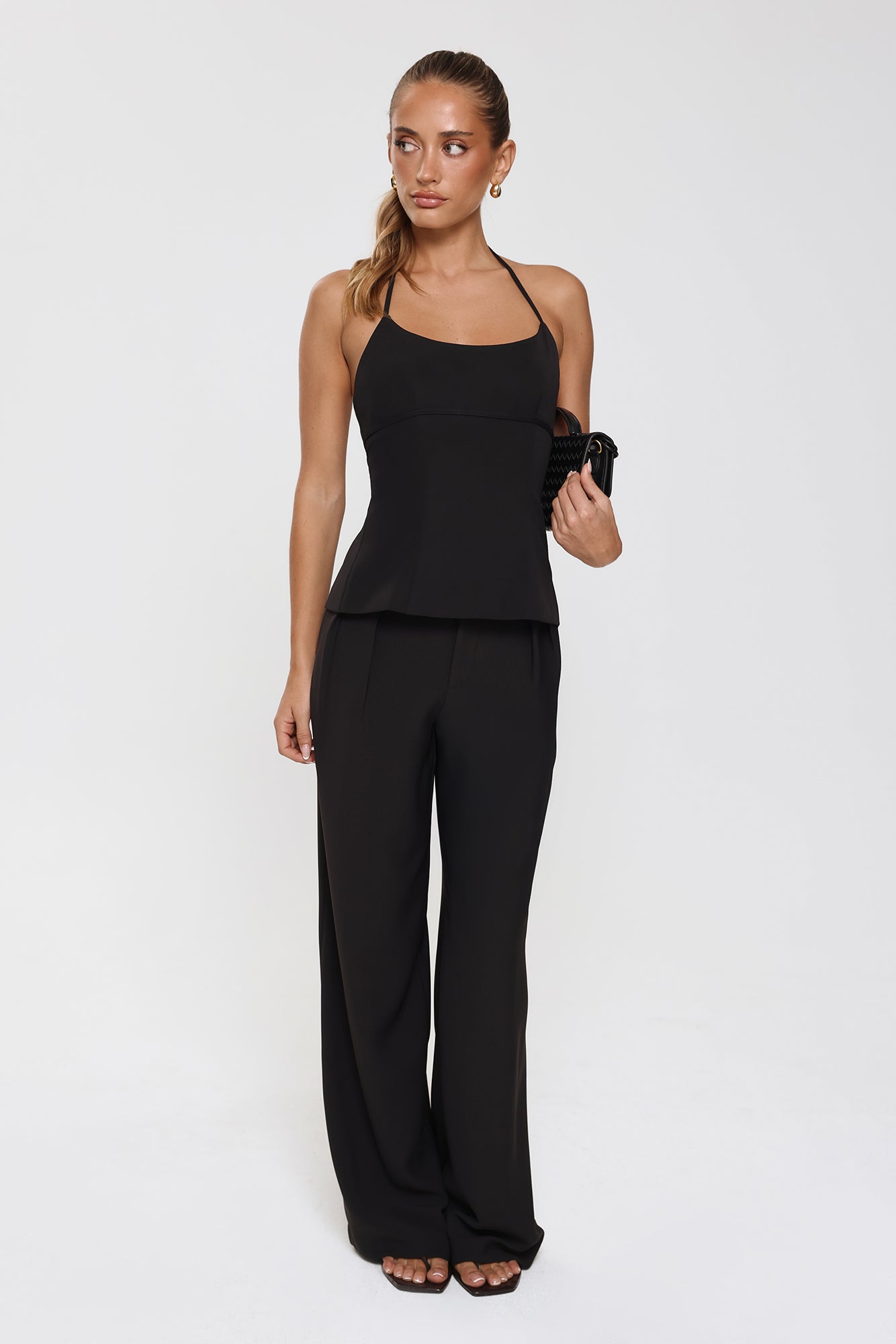 Linear Mood High Rise Straight Leg Tailored Pants Black