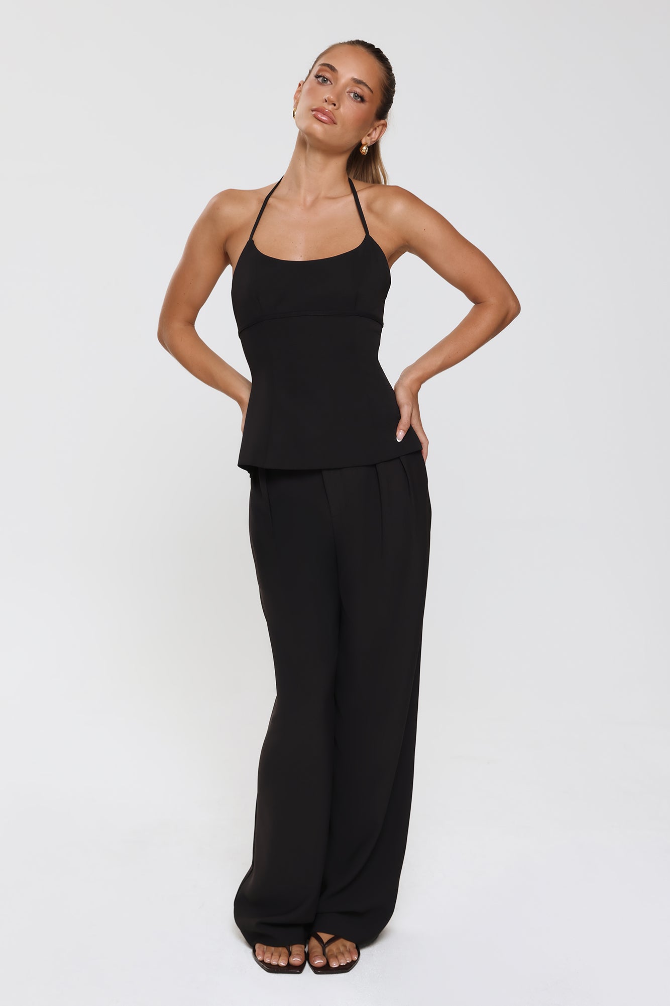 Linear Mood High Rise Straight Leg Tailored Pants Black