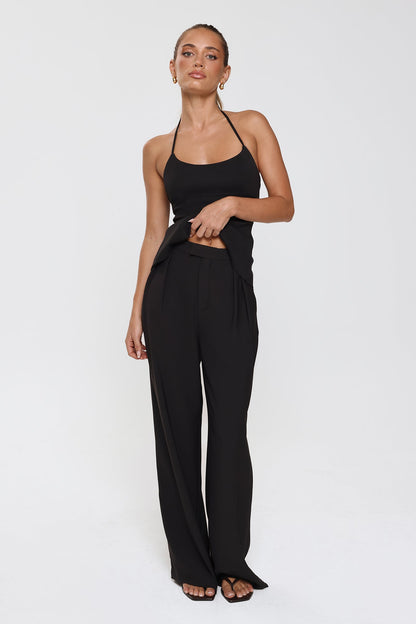 Linear Mood High Rise Straight Leg Tailored Pants Black
