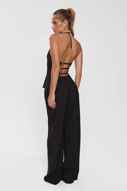 Linear Mood High Rise Straight Leg Tailored Pants Black