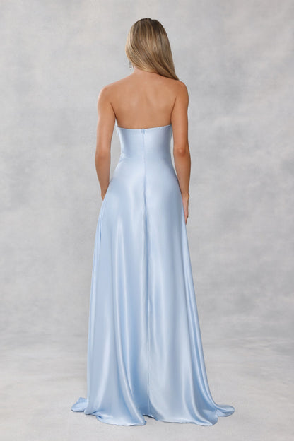The Serina Strapless Satin Maxi Dress Light Blue