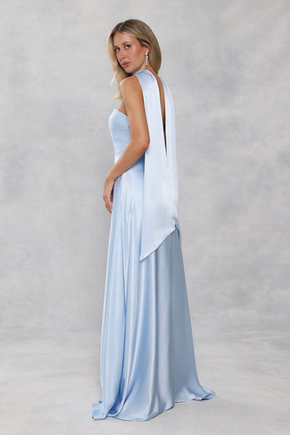 The Serina Strapless Satin Maxi Dress Light Blue