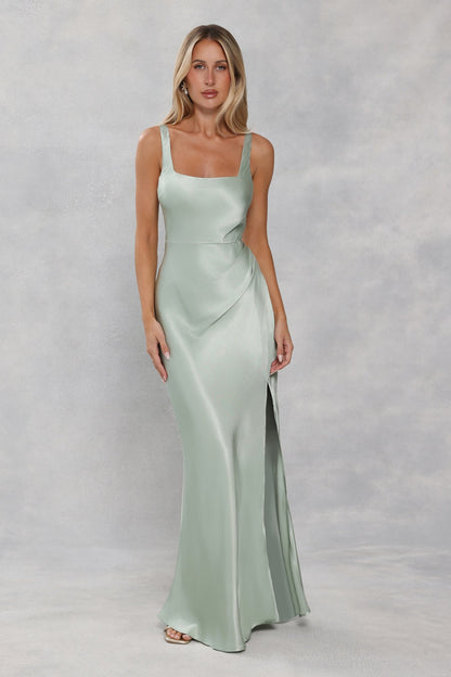 The Evelina Satin Maxi Dress Sage Green
