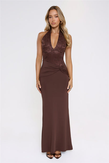 Always That Girl Halter Maxi Dress Brown