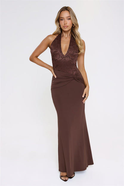Always That Girl Halter Maxi Dress Brown