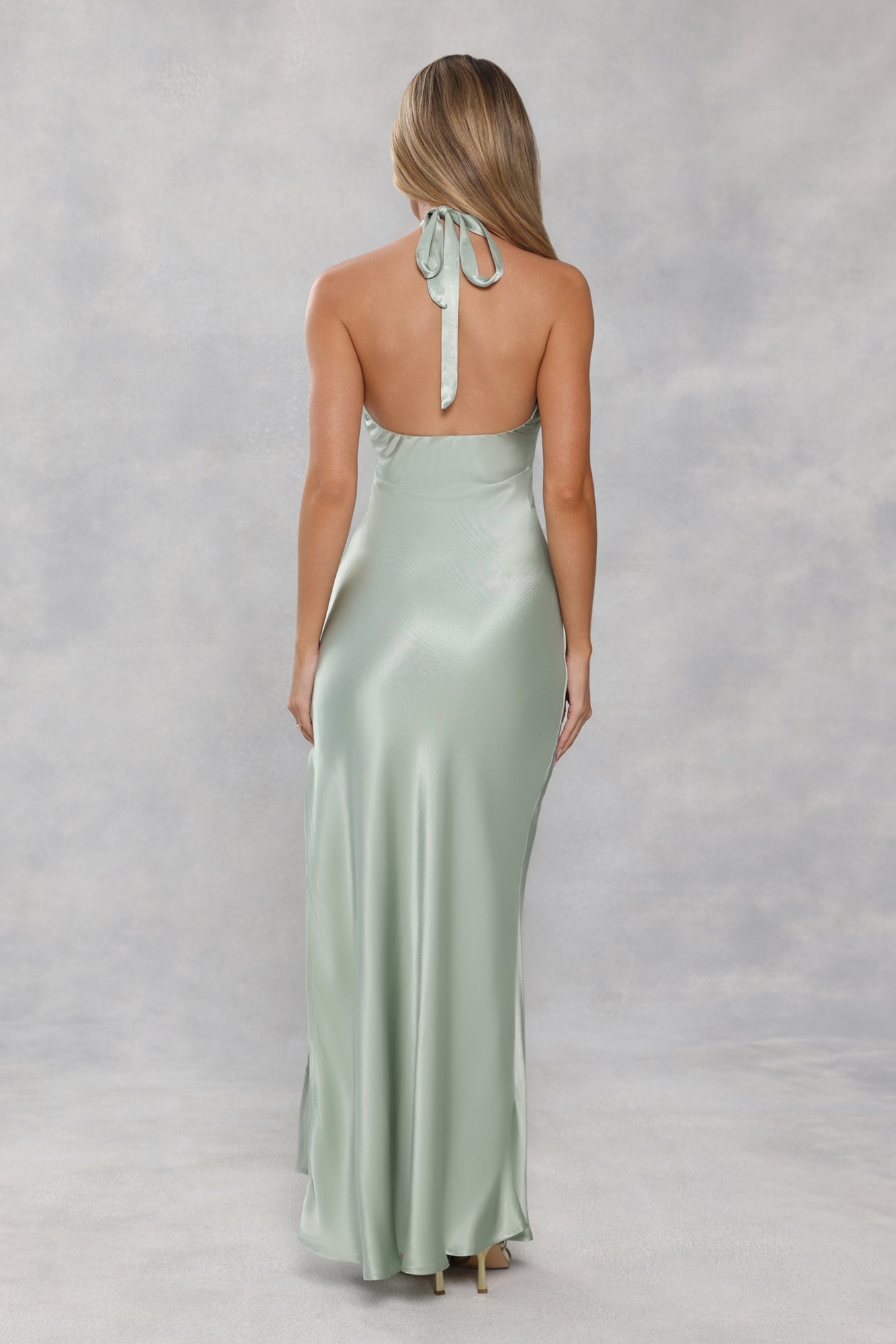 The Delilah Satin Halter Maxi Dress Sage Green