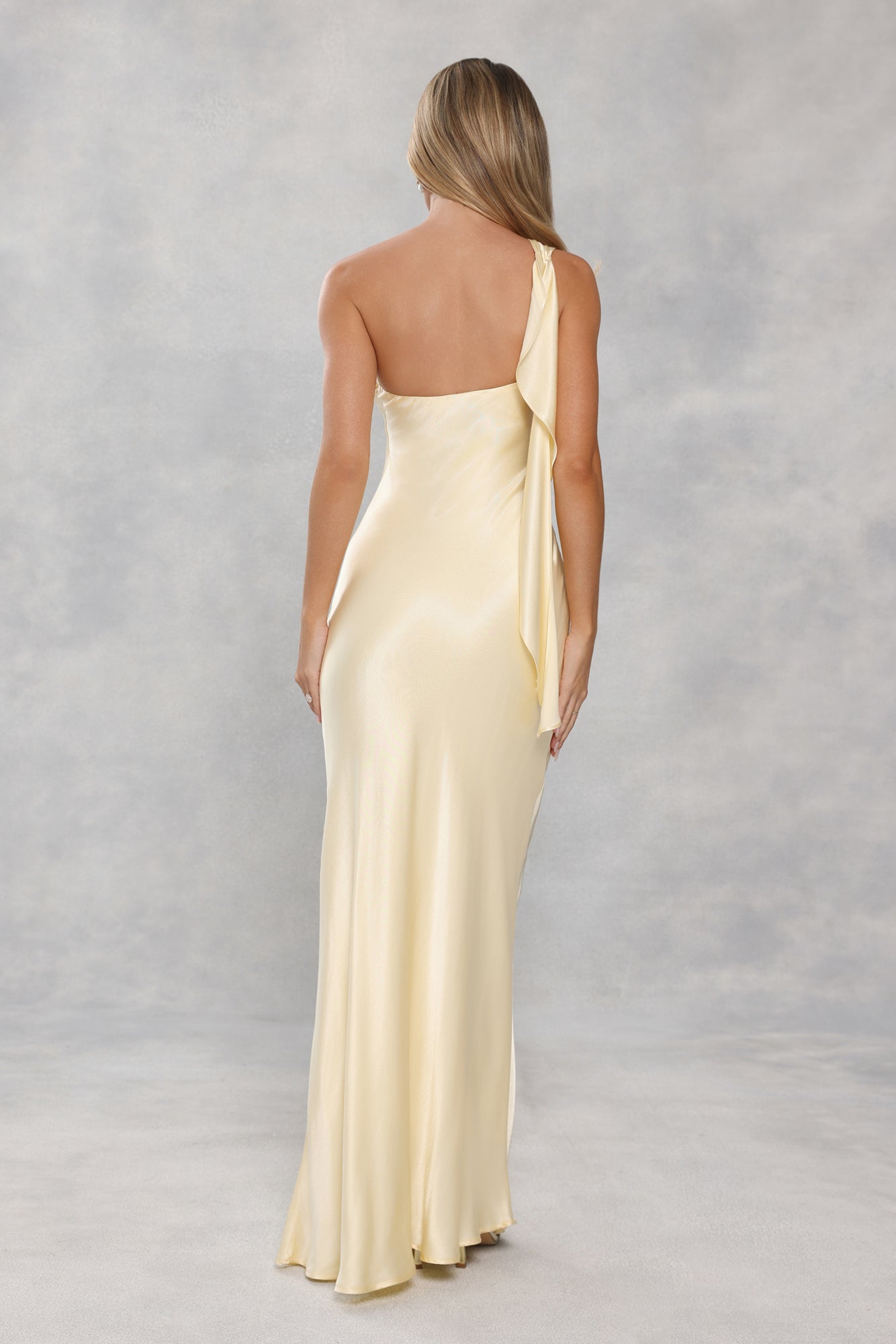 The Zafira One Shoulder Satin Maxi Dress Yellow