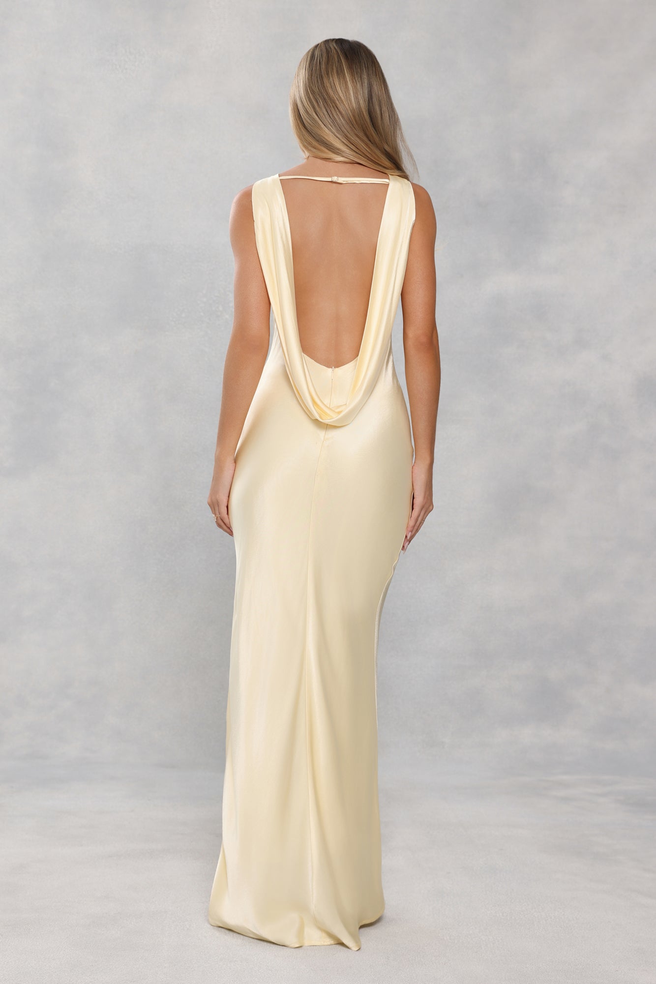 The Blaire Backless Satin Maxi Dress Yellow