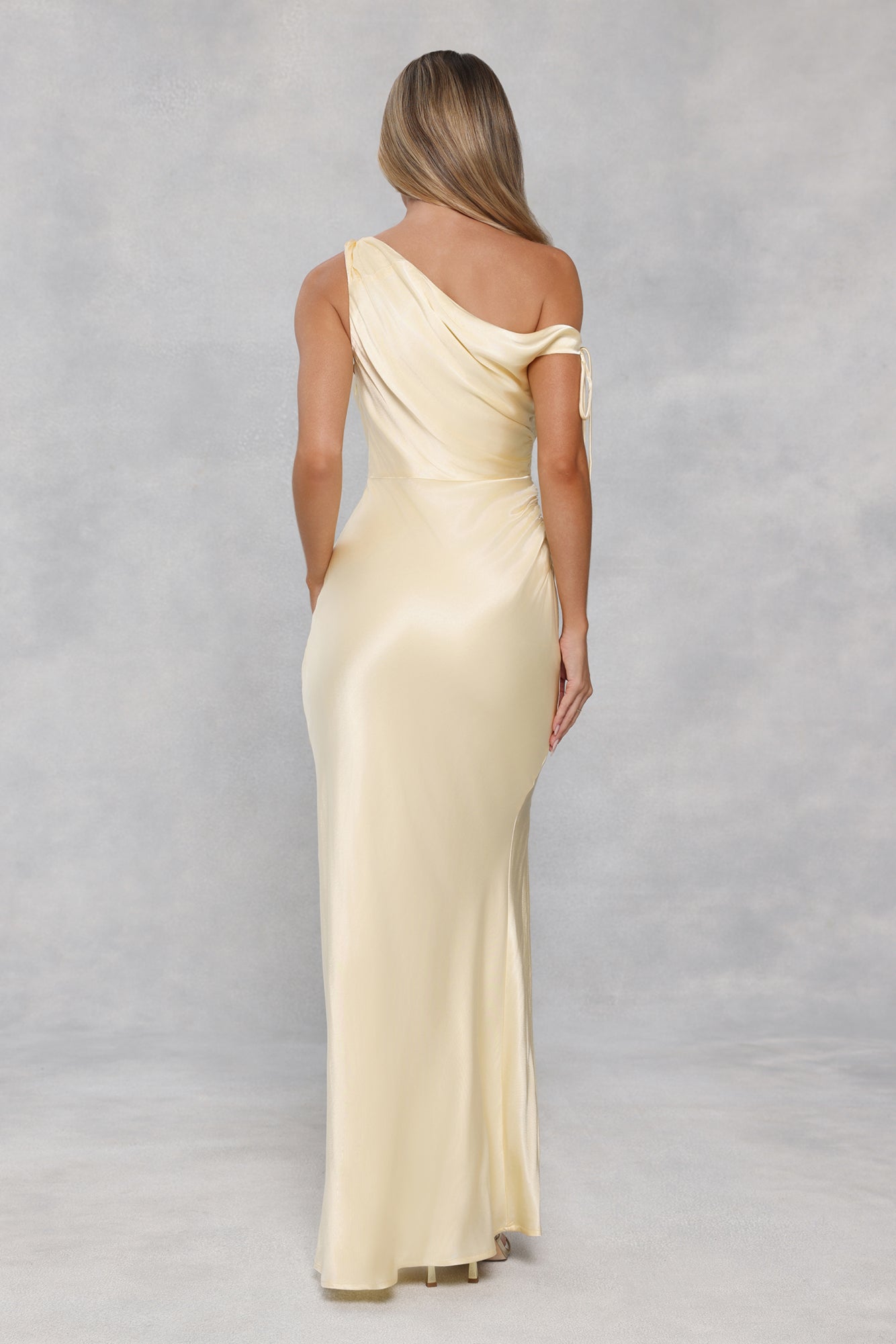 The Clover Off Shoulder Satin Maxi Dress Yellow