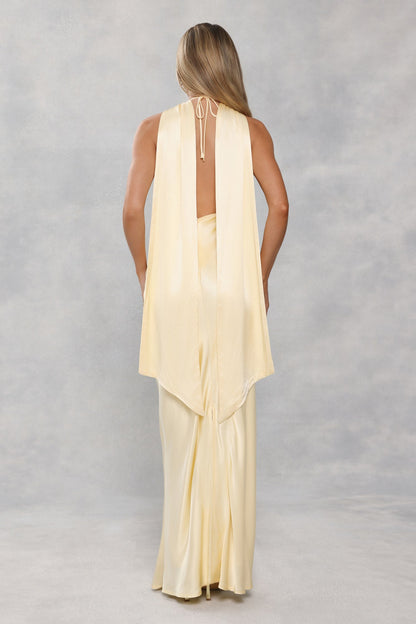 The Vivia Halter Satin Maxi Dress Yellow