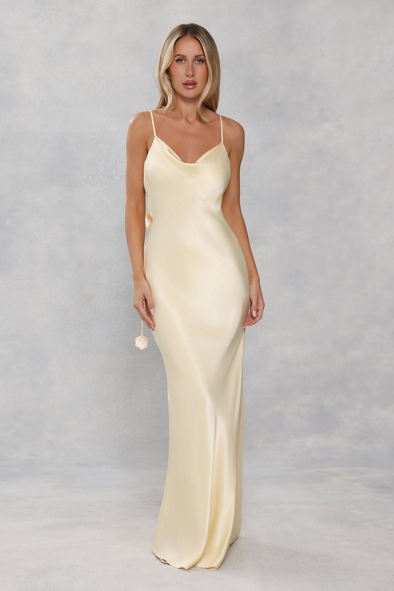 The Flora Satin Maxi Dress Yellow
