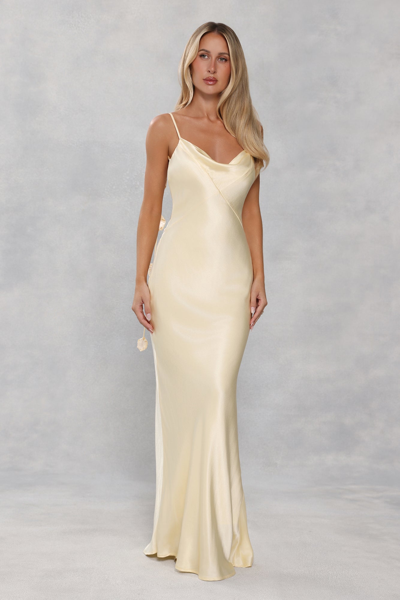 The Flora Satin Maxi Dress Yellow