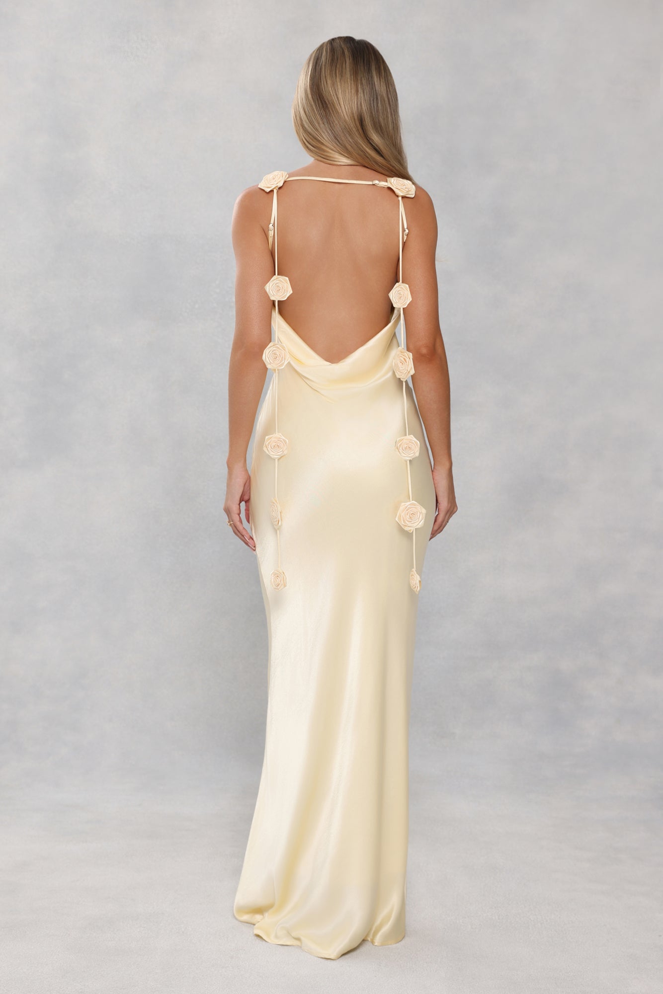The Flora Satin Maxi Dress Yellow