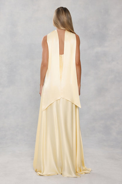 The Serina Strapless Satin Maxi Dress Yellow