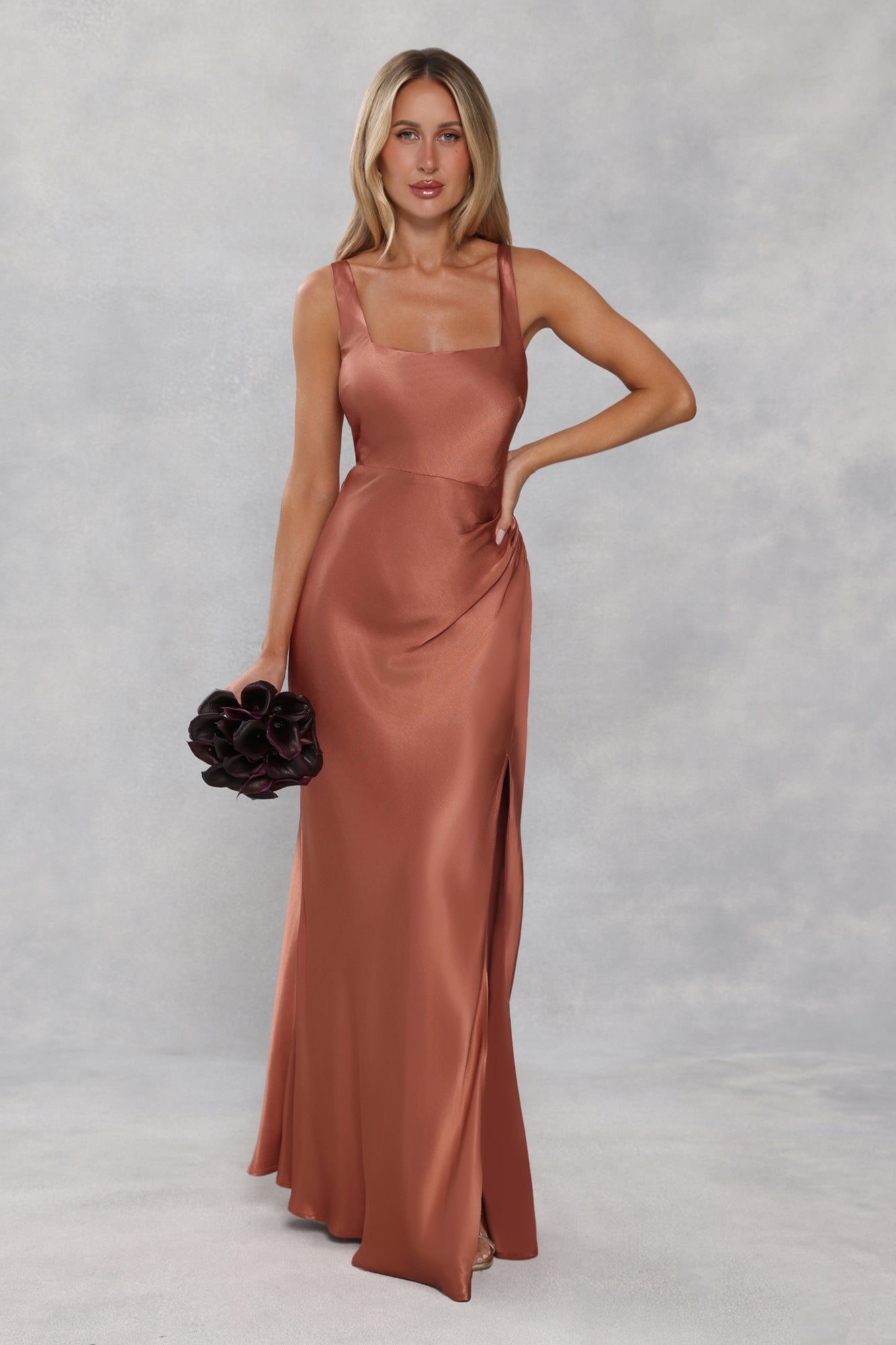 The Evelina Satin Maxi Dress Bronze