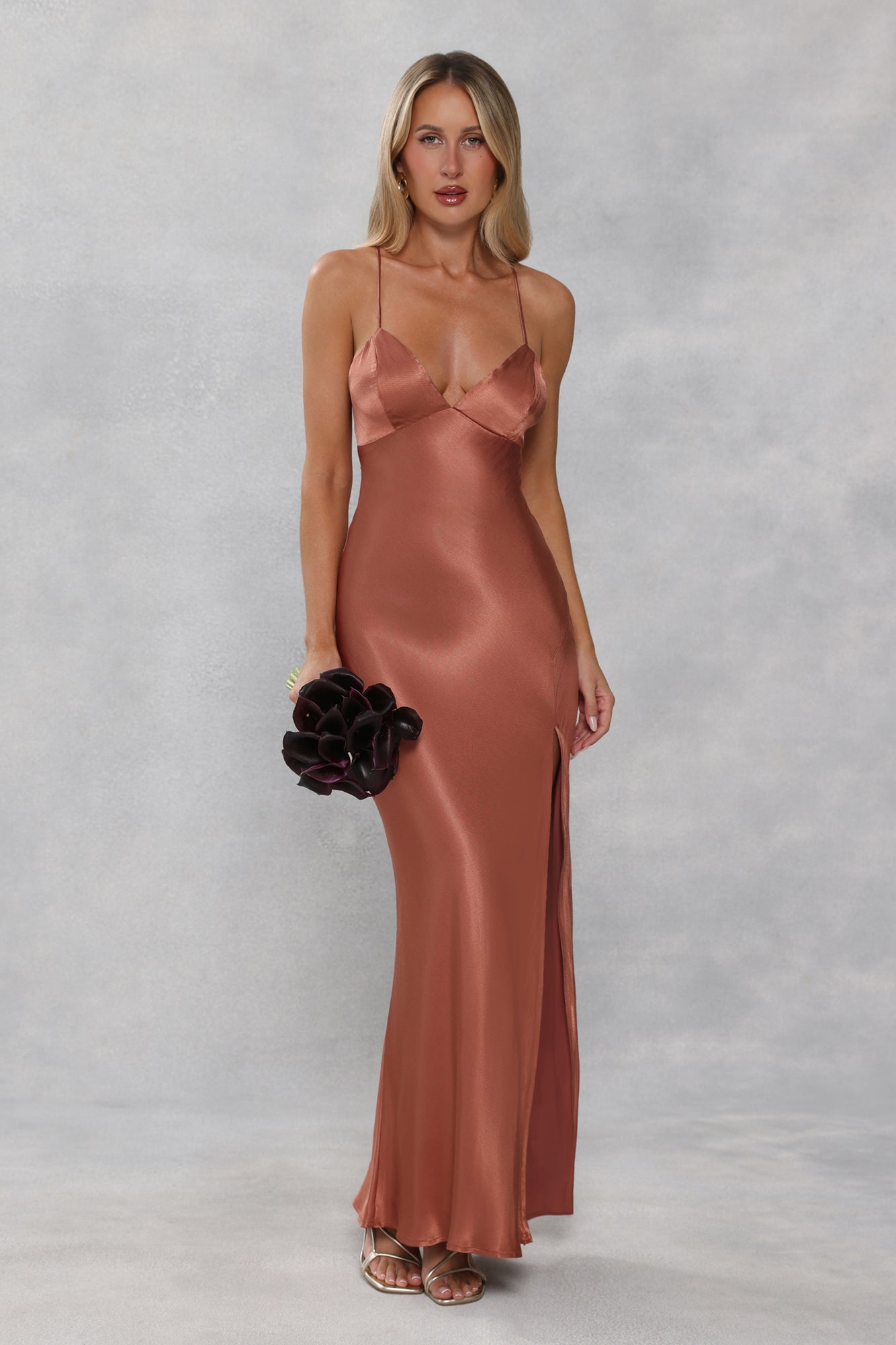 The Sophia Satin Maxi Dress Bronze