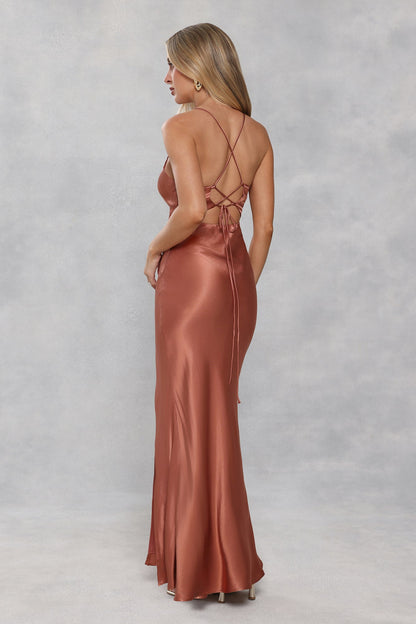The Sophia Satin Maxi Dress Bronze