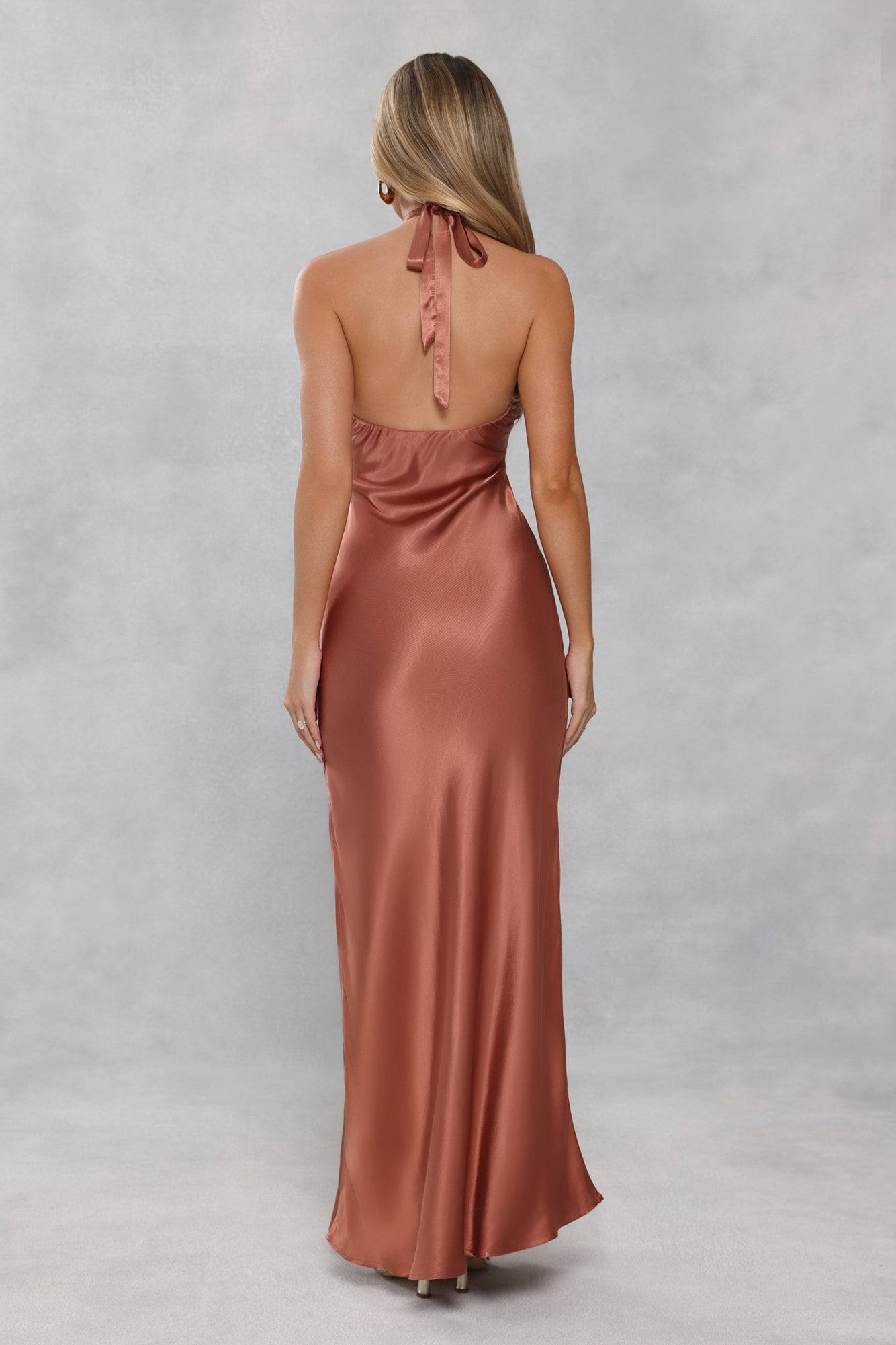The Delilah Satin Halter Maxi Dress Bronze