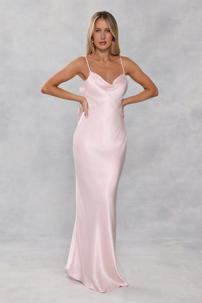 The Flora Satin Maxi Dress Light Pink