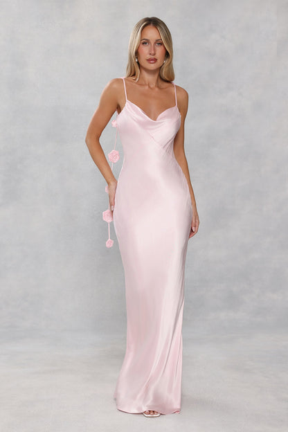 The Flora Satin Maxi Dress Light Pink