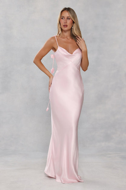 The Flora Satin Maxi Dress Light Pink