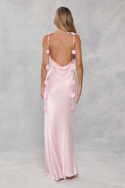 The Flora Satin Maxi Dress Light Pink