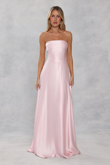The Serina Strapless Satin Maxi Dress Light Pink
