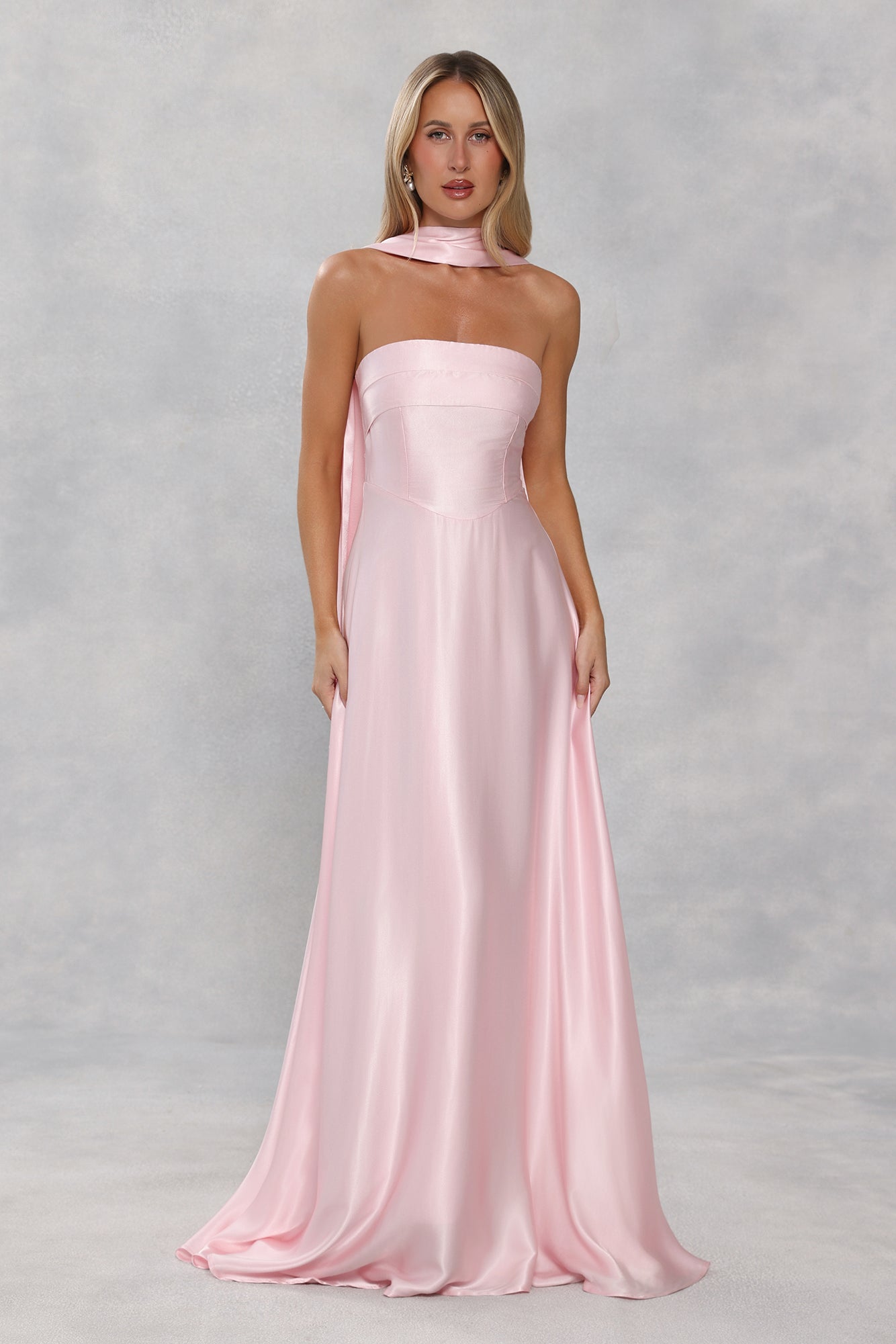 The Serina Strapless Satin Maxi Dress Light Pink