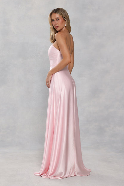 The Serina Strapless Satin Maxi Dress Light Pink