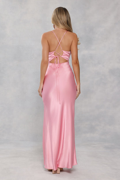 The Sophia Satin Maxi Dress Candy Pink