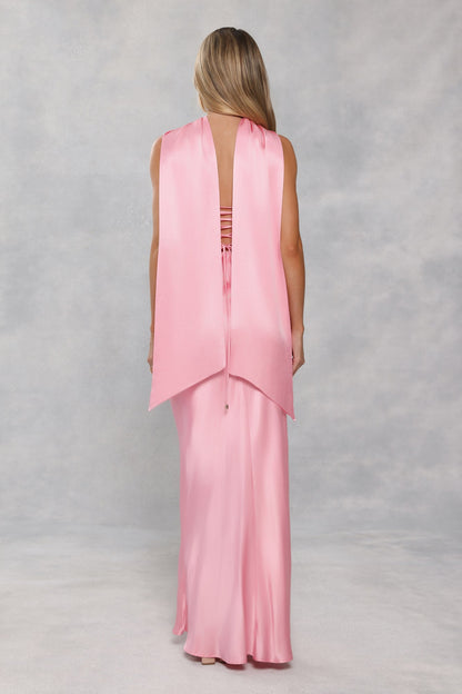 The Seraphina Strapless Satin Maxi Dress Candy Pink