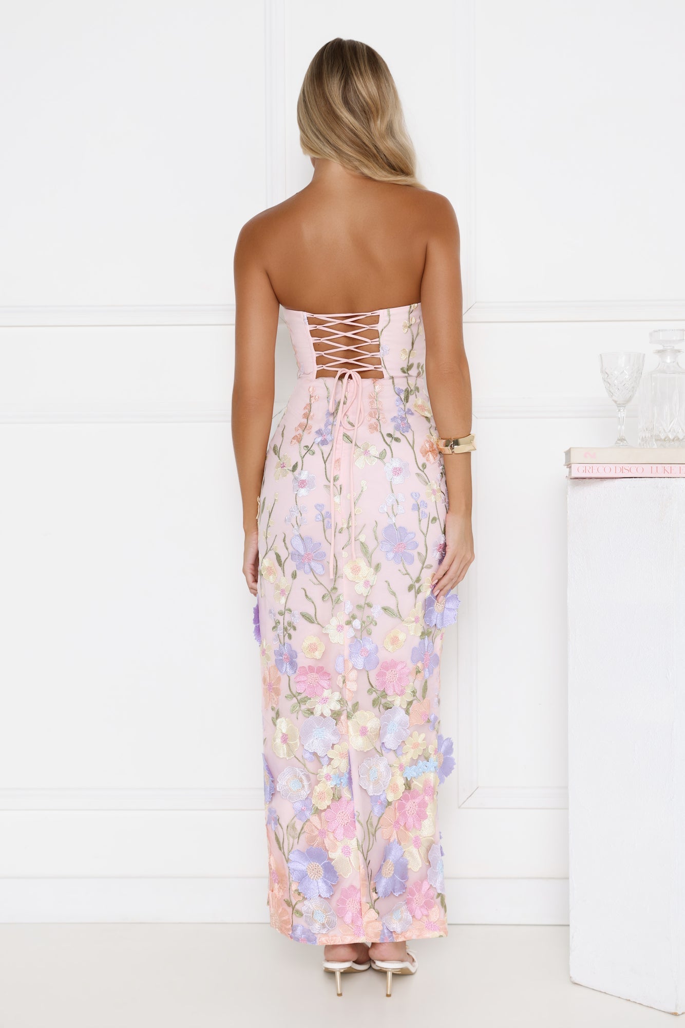 Floral Journey Strapless Maxi Dress Pink