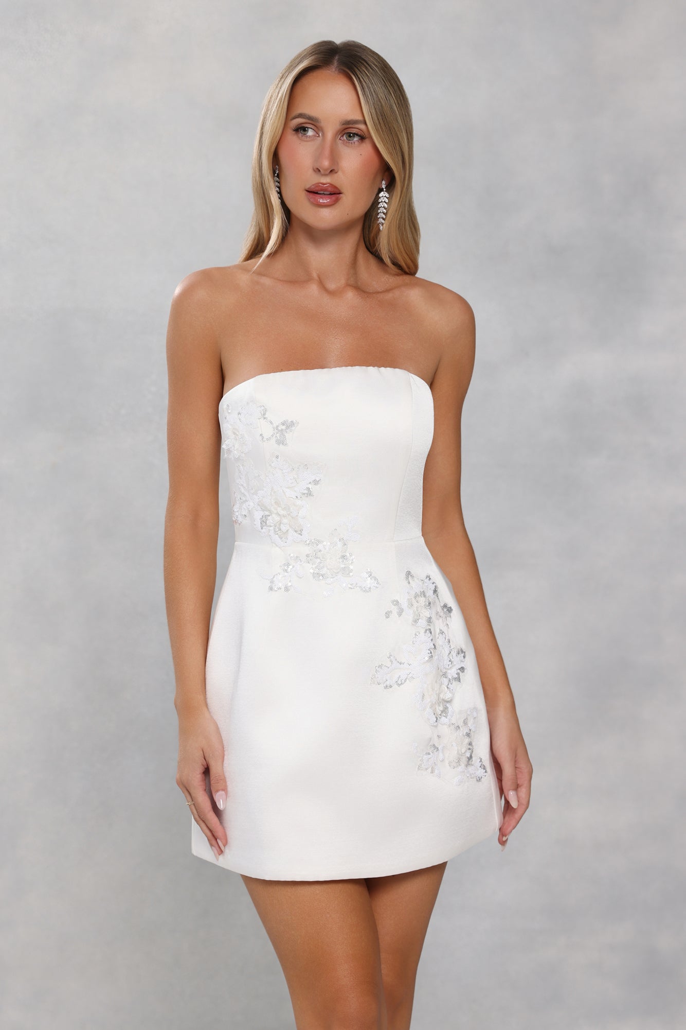 Dusk Desire Strapless Embellished Mini Dress White