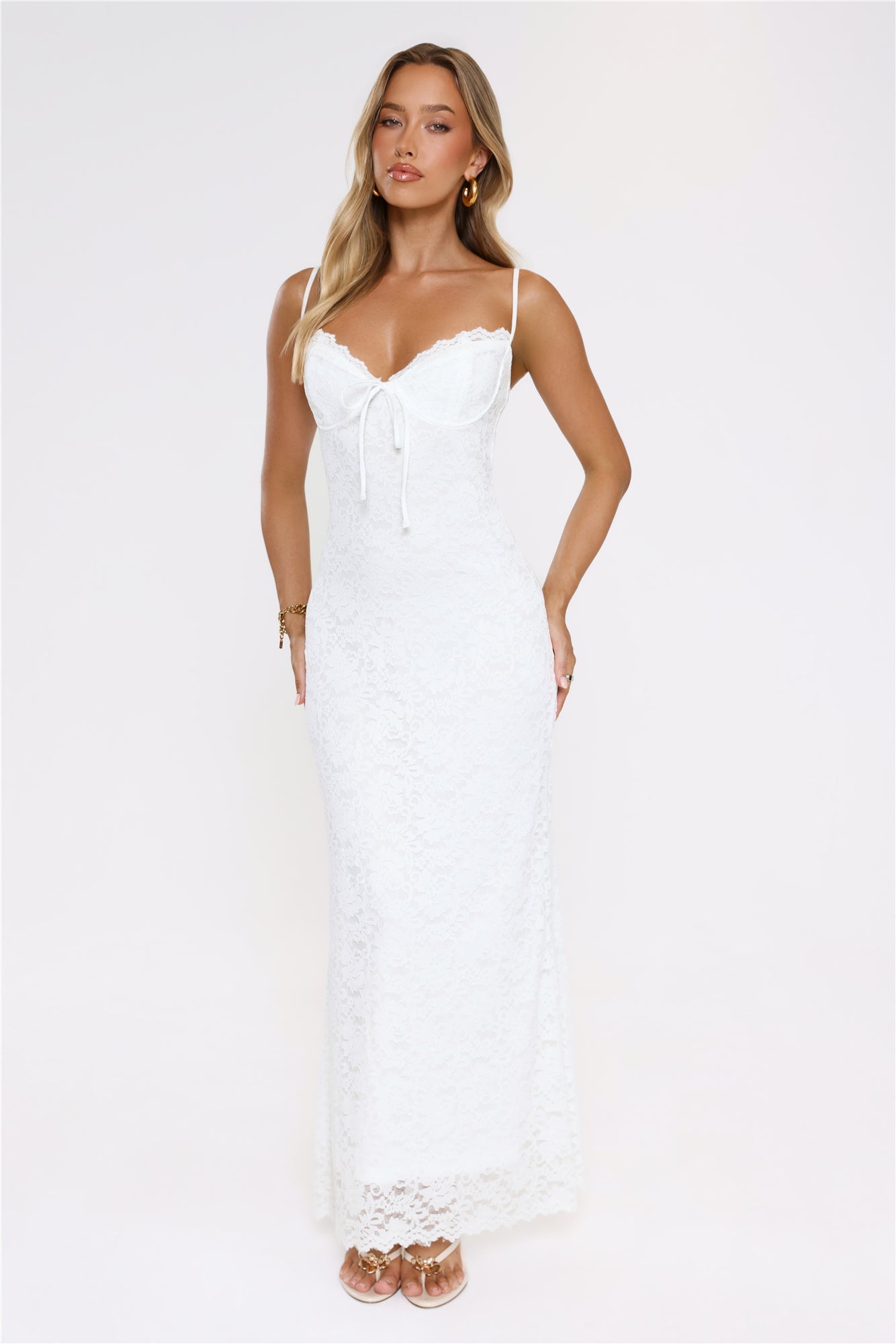 Moonlit Veil Lace Maxi Dress White
