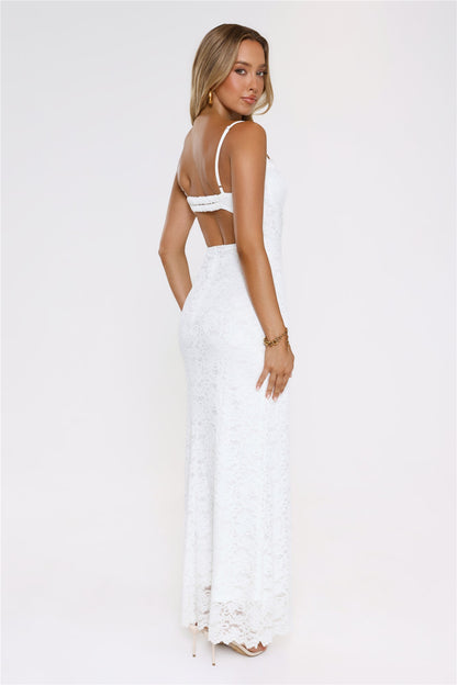 Moonlit Veil Lace Maxi Dress White