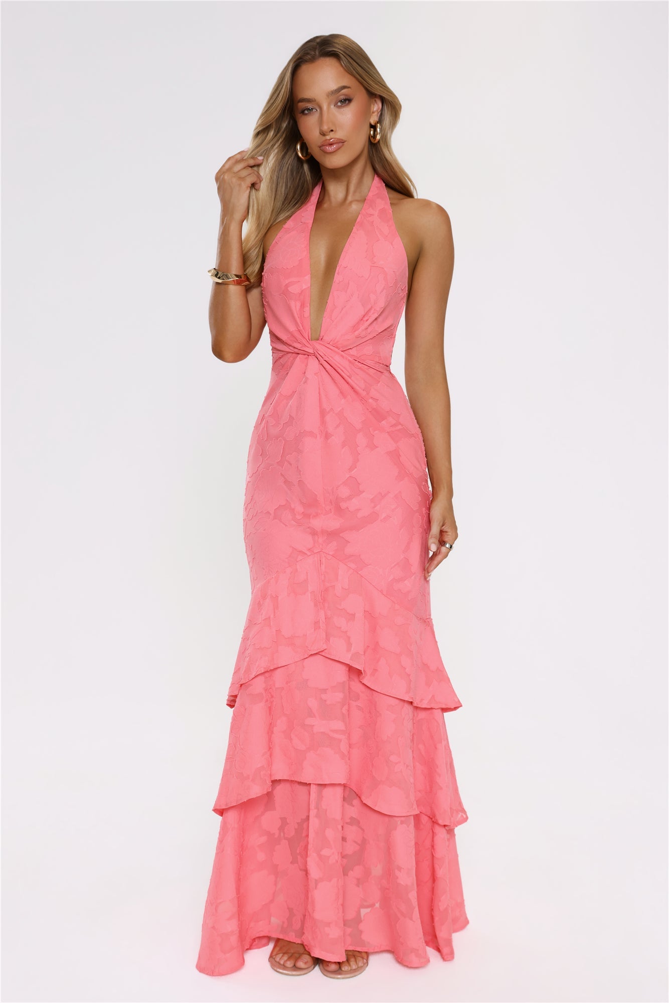 Take The Chance Halter Maxi Dress Coral