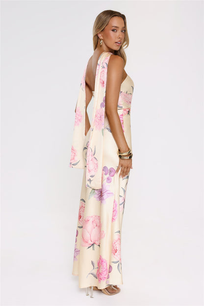 Chic Blooms Satin Maxi Dress Yellow