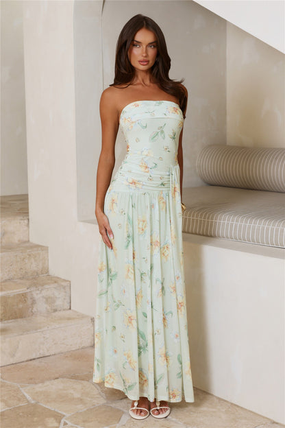 The Pretty Hour Mesh Strapless Maxi Dress Green