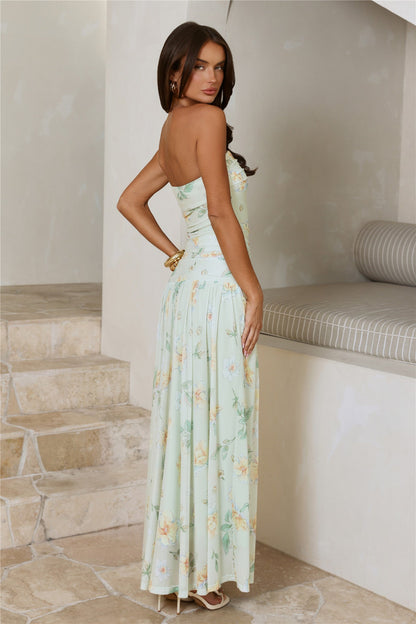 The Pretty Hour Mesh Strapless Maxi Dress Green